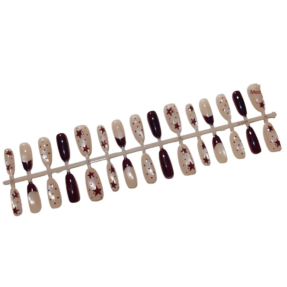 ציפורניים מלאכותיות חומות Cat Eye עם כוכבים ונקודות